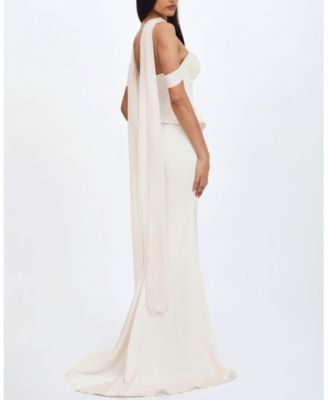  Jessalyn Sweetheart Peplum Mermaid Wedding Dress with Chiffon Scarf