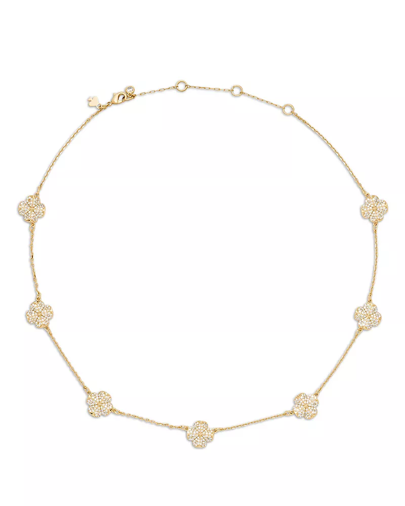 kate spade new york Spade Flower Pave Clover Scatter Necklace, 16