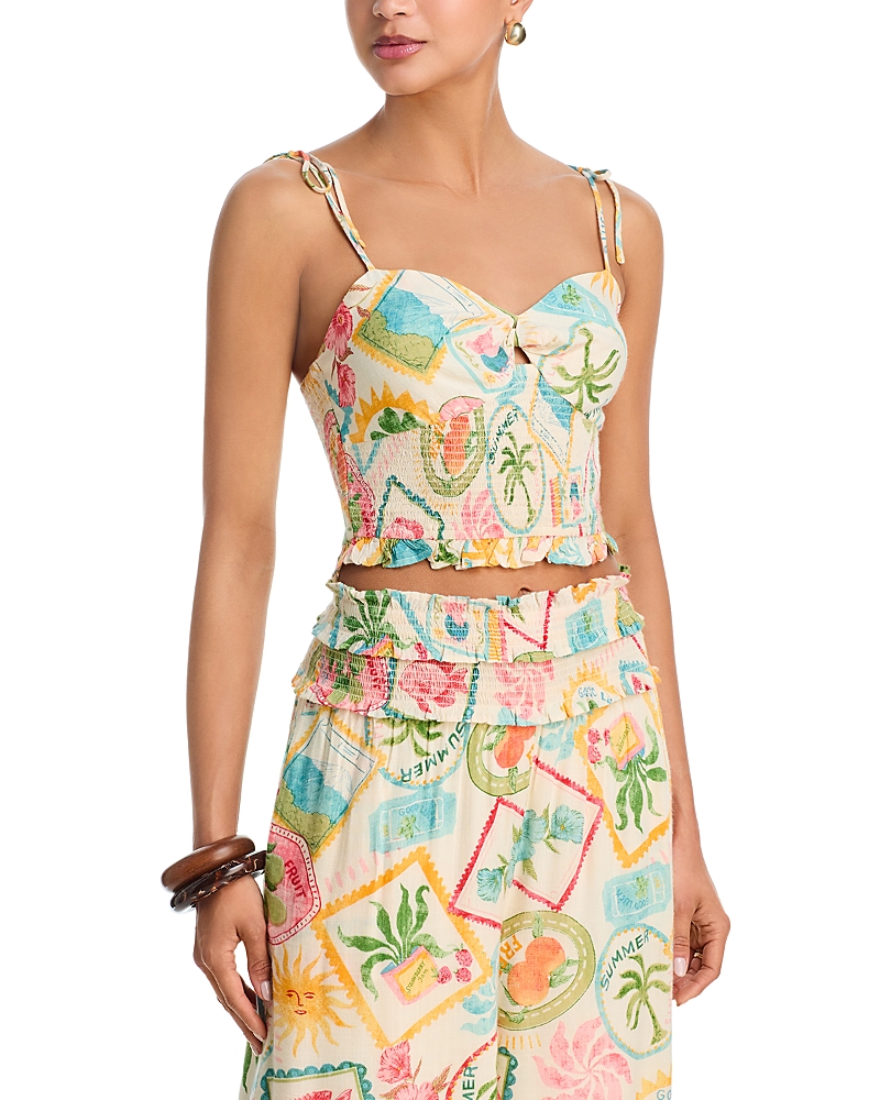 Aqua Postcard Tile Smocked Tank Top - Exclusive
