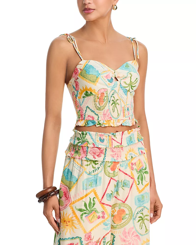 Aqua Postcard Tile Smocked Tank Top - Exclusive