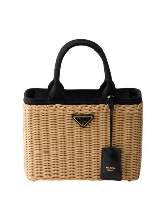 Medium Wicker and Canvas Tote Bag