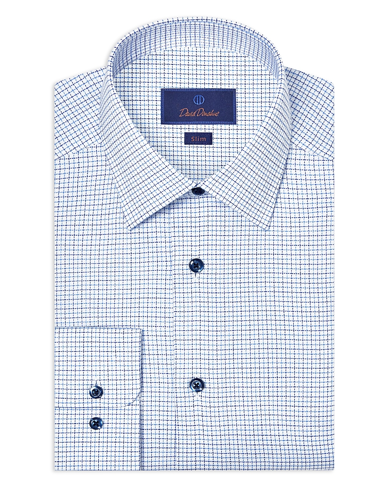 David Donahue Slim Fit Stretch Twill Check Dress Shirt