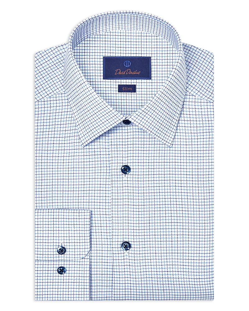 David Donahue Slim Fit Stretch Twill Check Dress Shirt