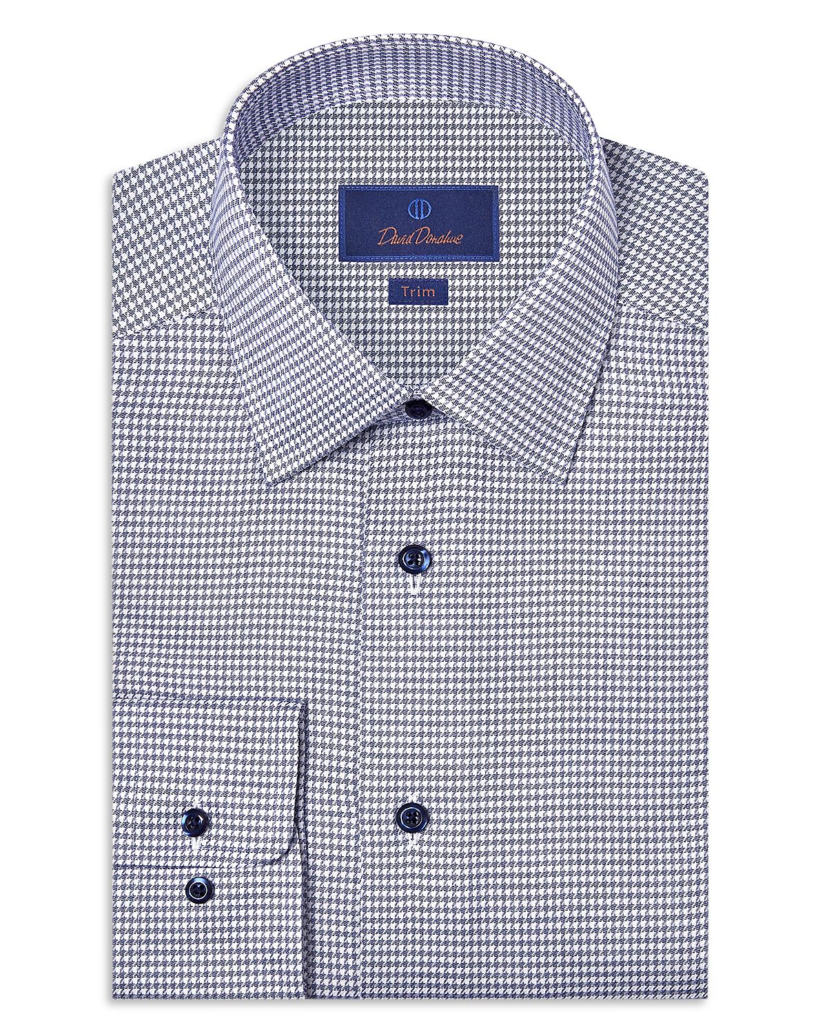 David Donahue Trim Fit Stretch Twill Micro Check Dress Shirt