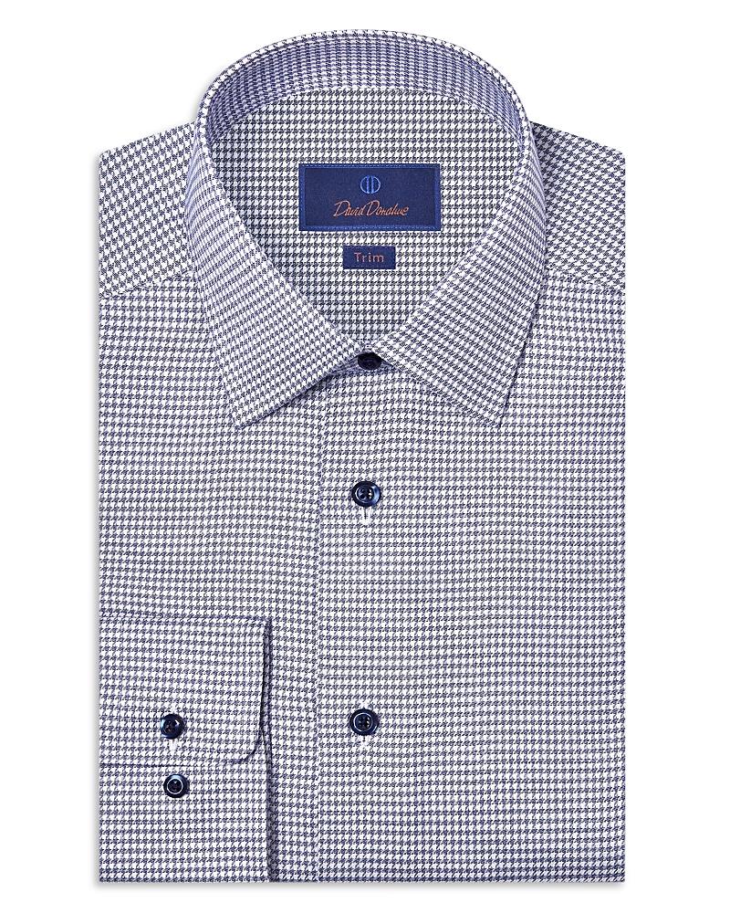 David Donahue Trim Fit Stretch Twill Micro Check Dress Shirt