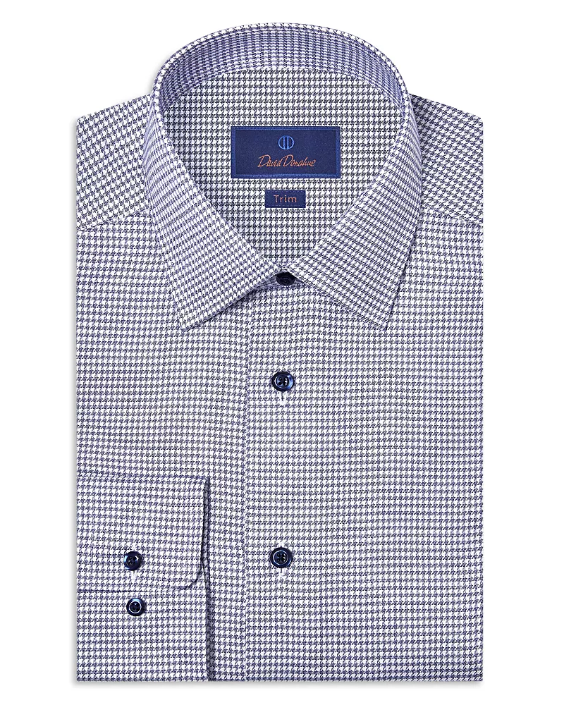 David Donahue Trim Fit Stretch Twill Micro Check Dress Shirt