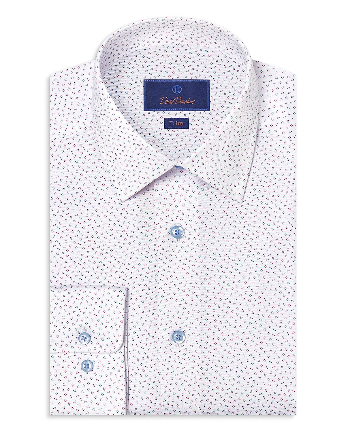 David Donahue Trim Fit Neat Print Dress Shirt