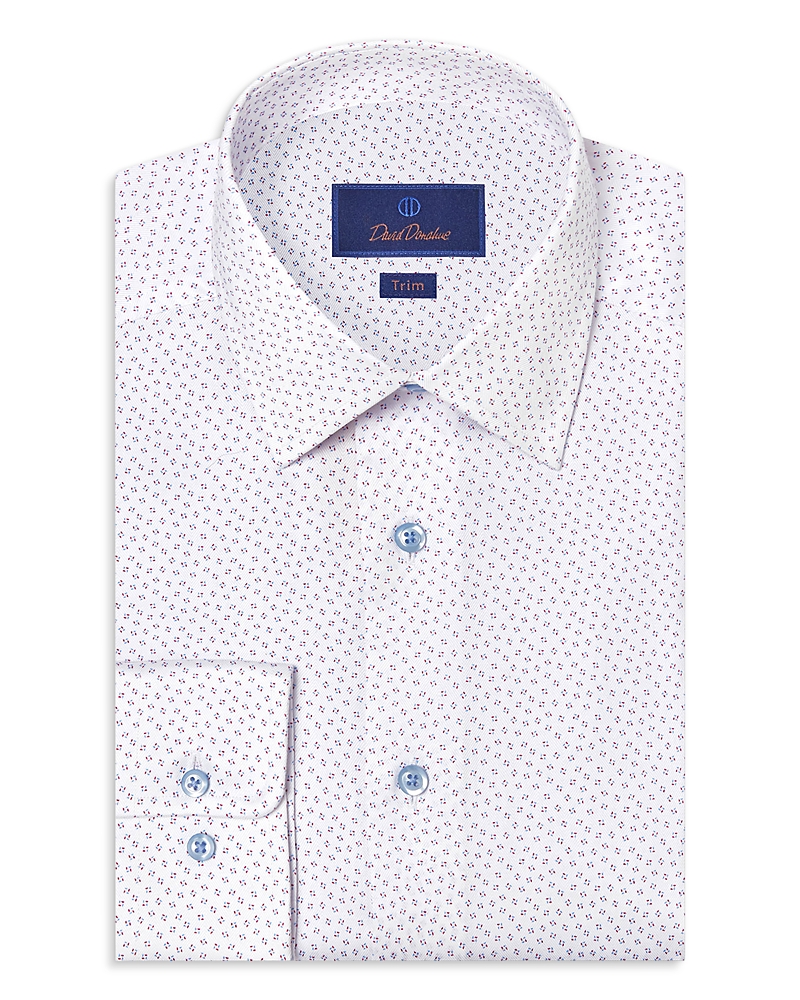 David Donahue Trim Fit Neat Print Dress Shirt