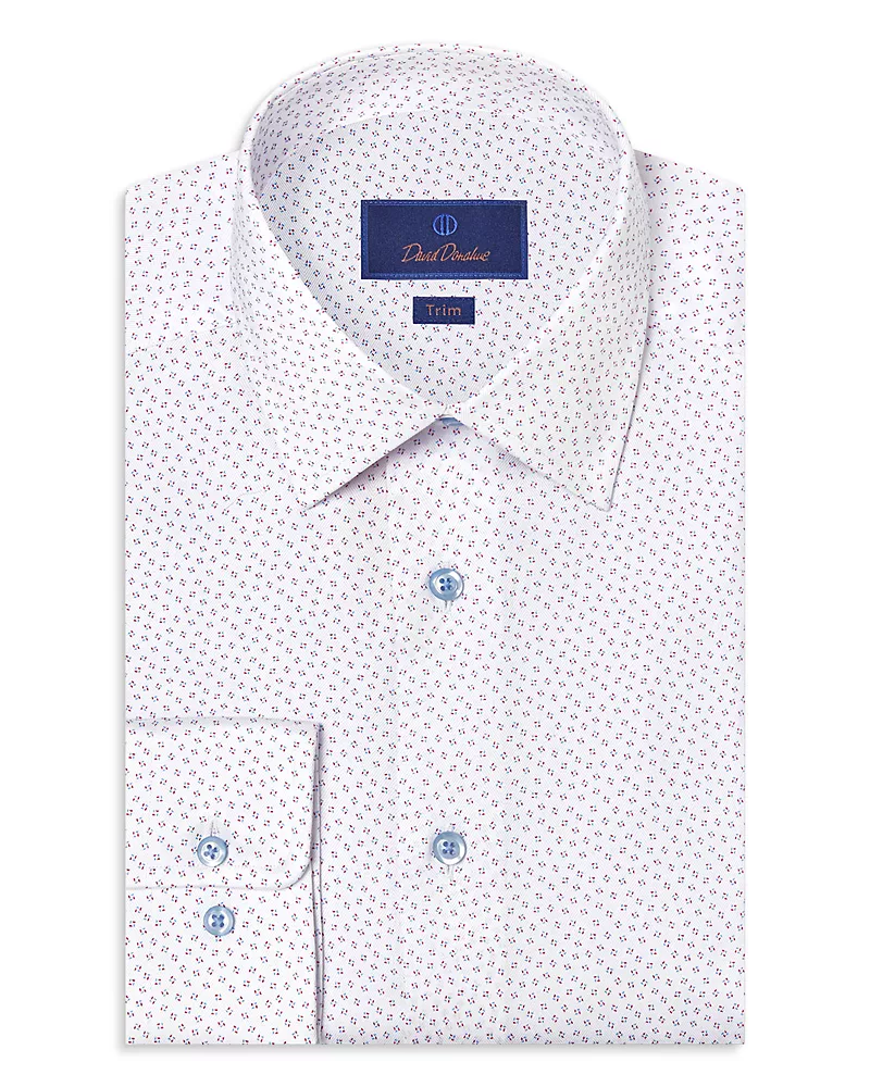 David Donahue Trim Fit Neat Print Dress Shirt