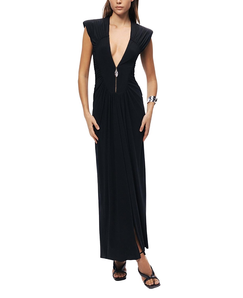 Nocturne Ruched Deep V-Neck Maxi Dress
