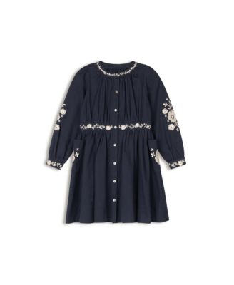 Girls' Floral Embroidered Waisted Cotton Dress - Little Kid, Big Kid