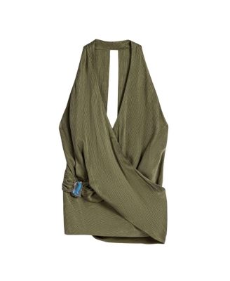  Asymmetric Halter Wrap Top