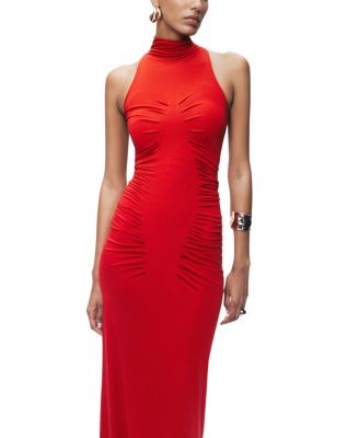  Ruched High-Neck Maxi Dress