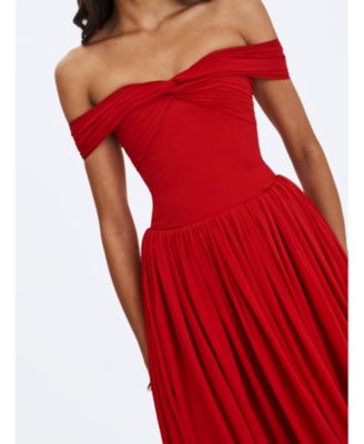  Tereza Georgette Bardot High-Slit Maxi Dress