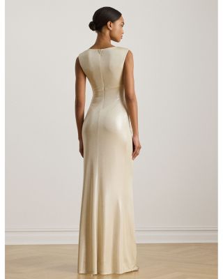Buckle Trim Metallic Jersey Gown