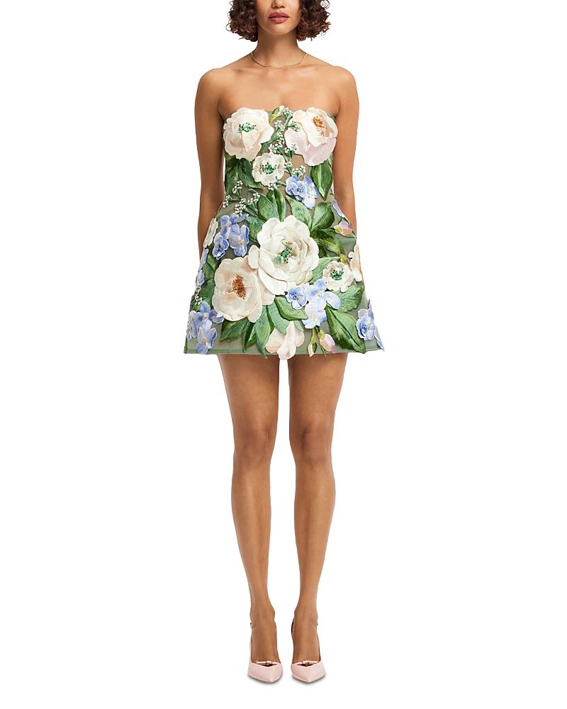 Leo Lin Roselle Floral Hand Embroidered Bustier Mini Dress