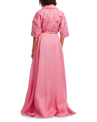Junia Appliqu&eacute; Puff Sleeve Silk Gown
