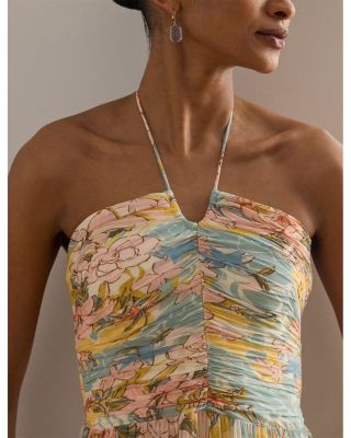 Floral Georgette Tiered Halter Gown