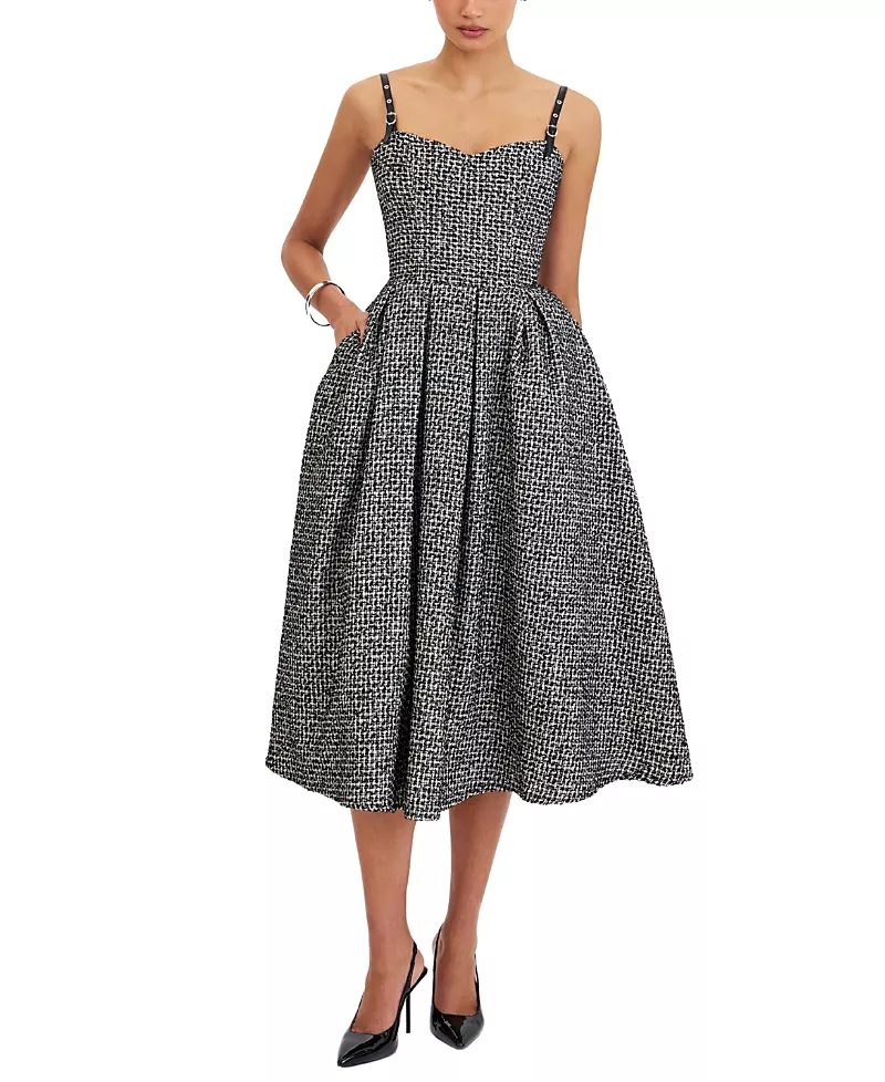 Miss Circle Katalina Tweed Backless Midi Dress
