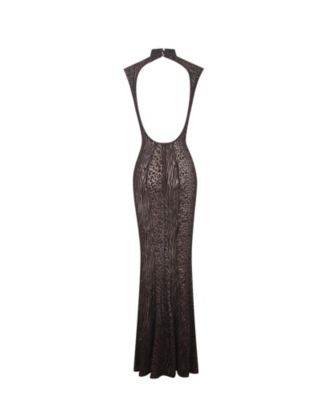  Tyanna Burnout Velvet Mesh Backless Mermaid Maxi Dress