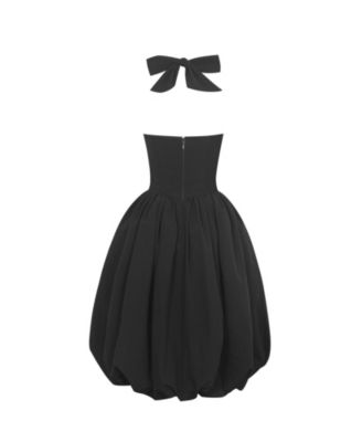  Veradis Taffeta Halter Bubble-Hem Midi Dress