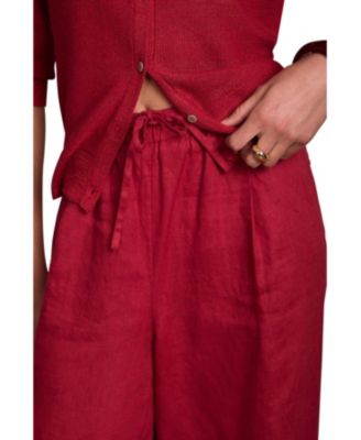 Women's Linen Drawstring Wide Leg Trousers