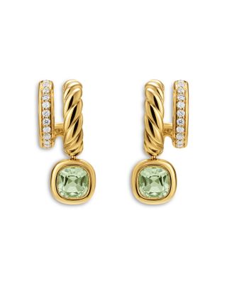 DY Mercer&reg; Color Two Row Drop Earrings in 18K Yellow Gold with Prasiolite and Diamonds, 19.5mm