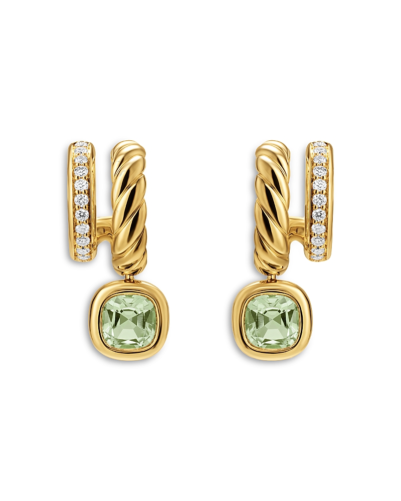 Dy Mercer Color Two Row Drop Earrings in 18K Yellow Gold with Prasiolite and Diamonds, 19.5mm
