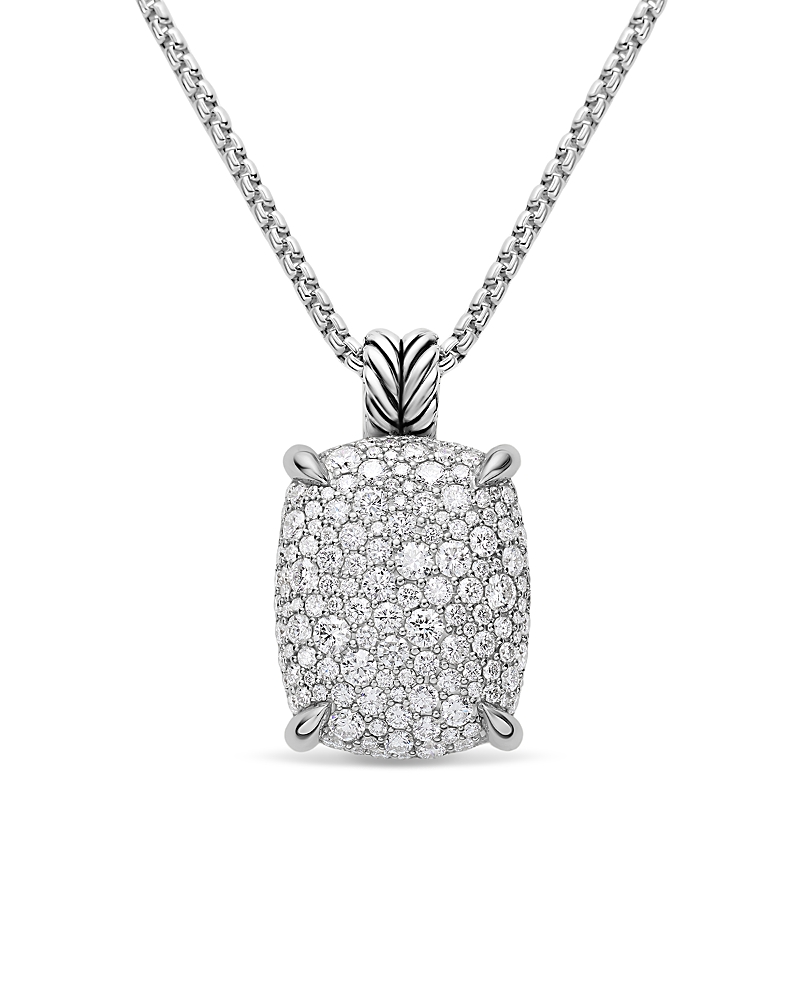 Chatelaine Elongated Pendant Necklace in Sterling Silver with Diamonds, 19mm