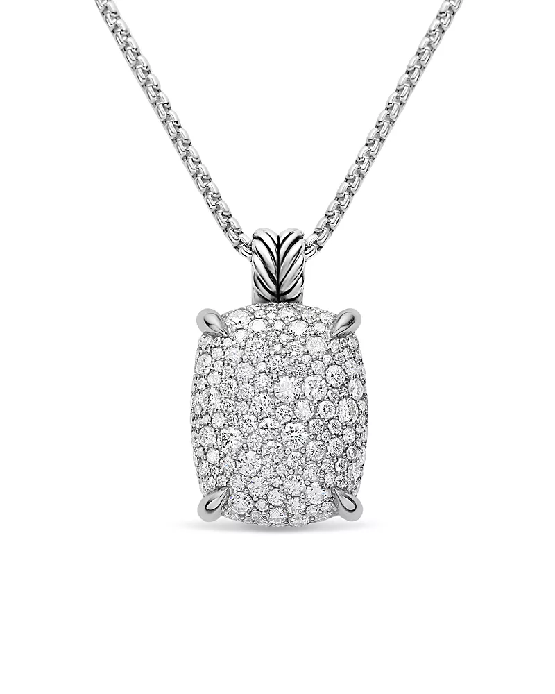 Chatelaine Elongated Pendant Necklace in Sterling Silver with Diamonds, 19mm