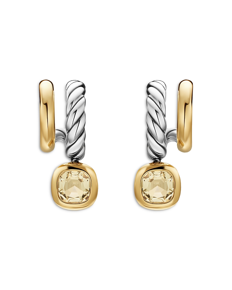 Dy Mercer Color Two Row Drop Earrings in Sterling Silver with 18K Yellow Gold and Champagne Citrine, 19.5mm
