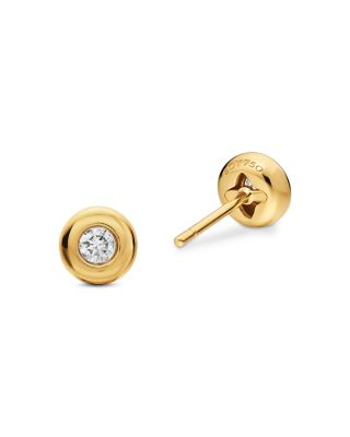 Bezel Set Stud Earrings in 18K Yellow Gold with Diamonds, 6.4mm
