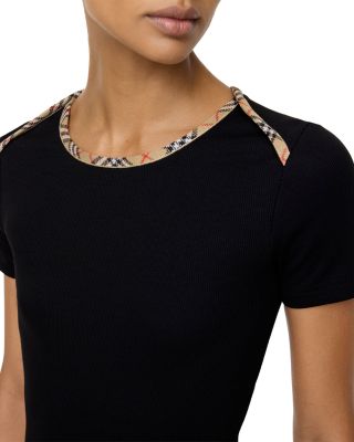 Check Trim Stretch Cotton Tee