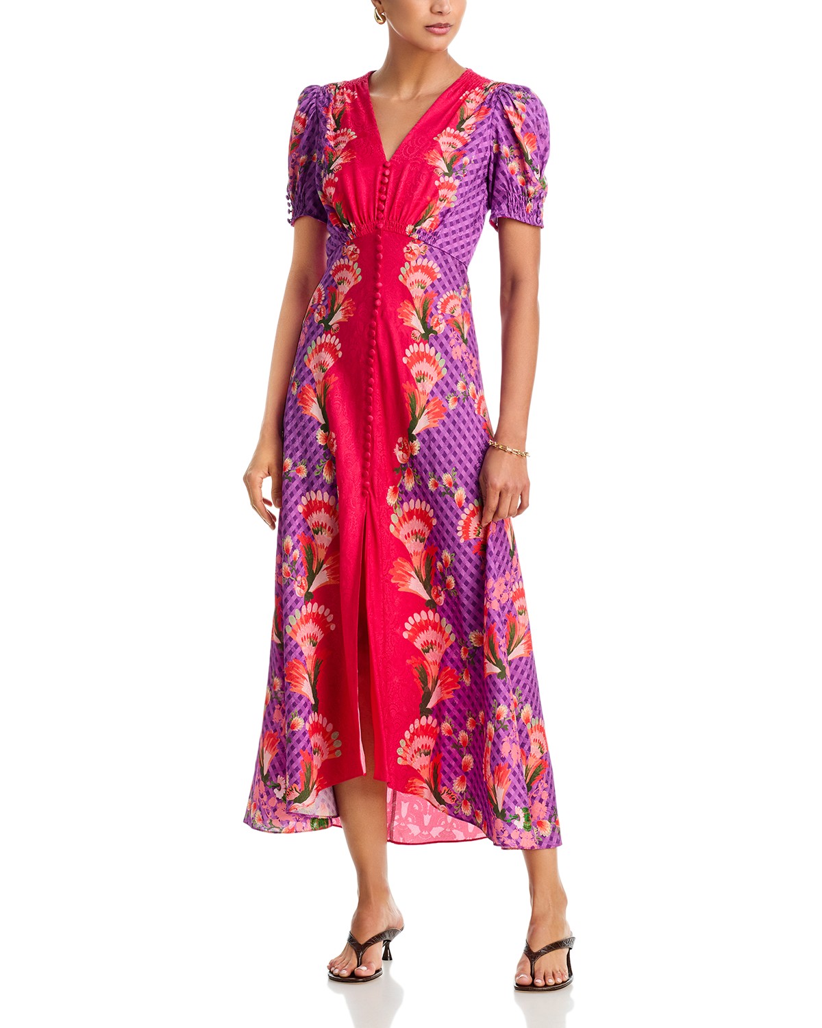 Saloni Lea Silk Dress in Feather Raspberry