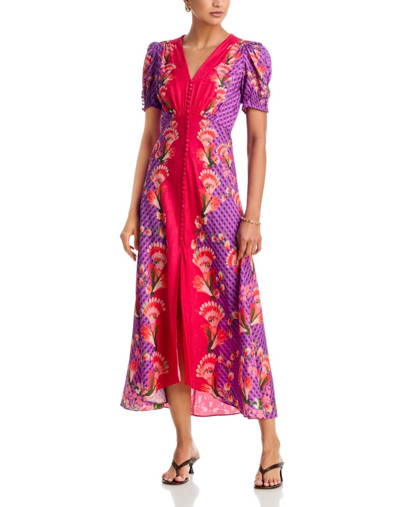 Saloni Lea Silk Dress in Feather Raspberry