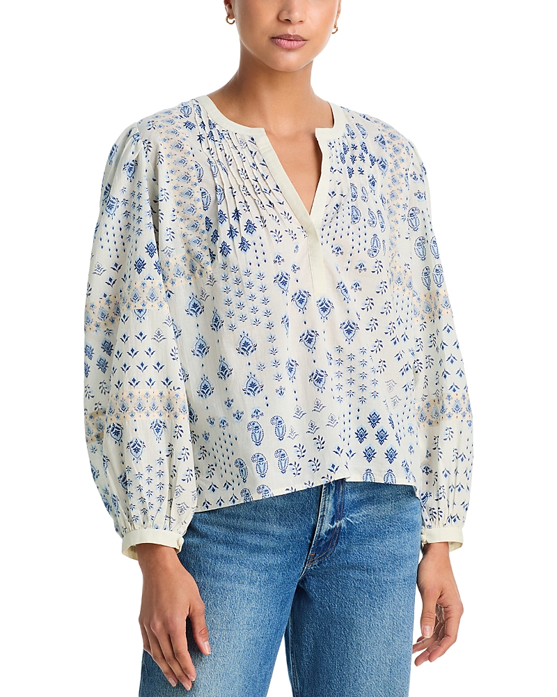 Aqua Floral Popover Top - Exclusive