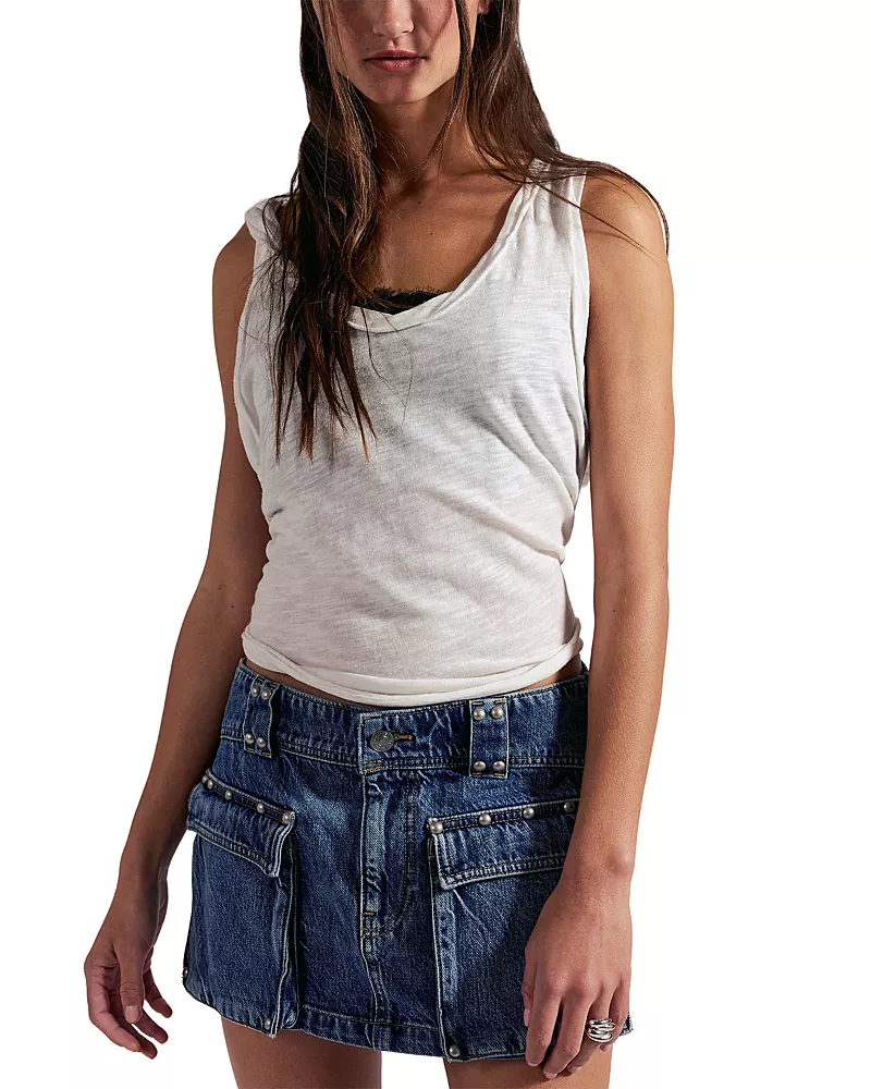 Free People Hera Studded Denim Mini Skirt