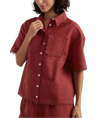  Women's Sienna Linen-Blend Scallop Edge Shirt