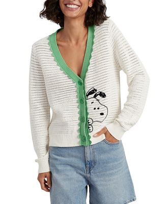 Women's Cotton Snoopy Crochet Peekabo Cardigan