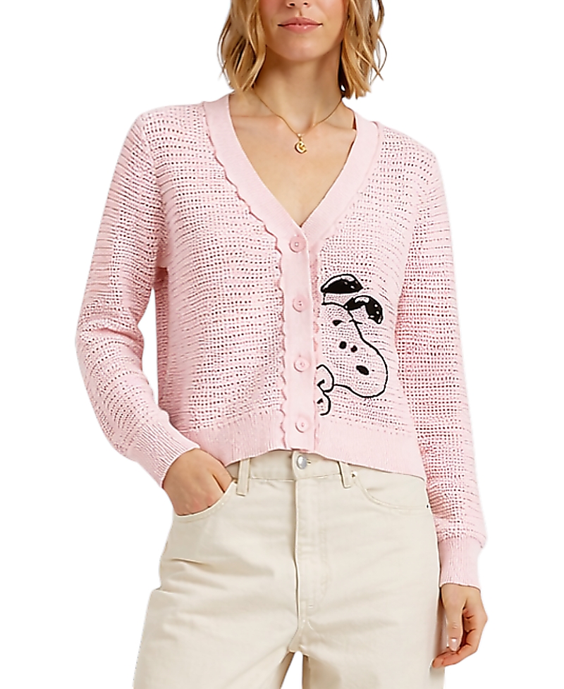 Chinti & Parker Women's Cotton Snoopy Crochet Peekabo Cardigan