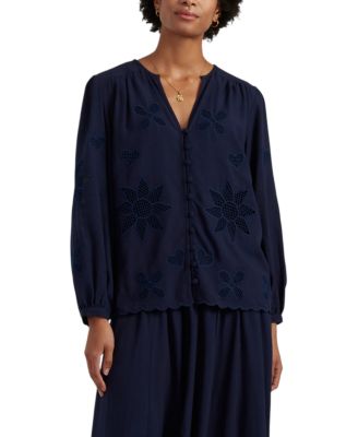  Women's Linen-Blend Broderie Blouse