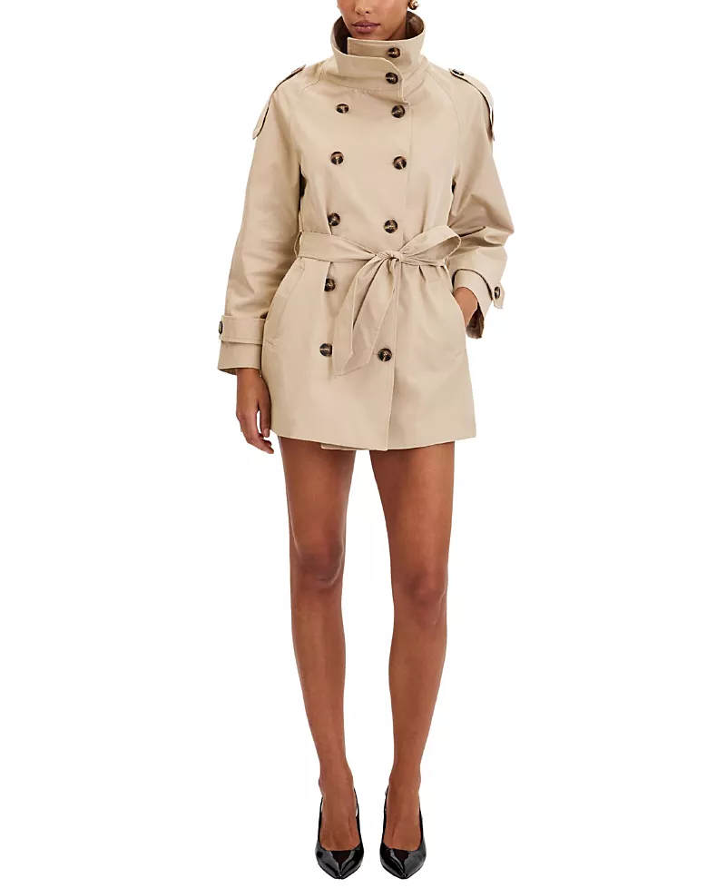 Miss Circle Vanetta High Collar Double-Breasted Trench Mini Coat