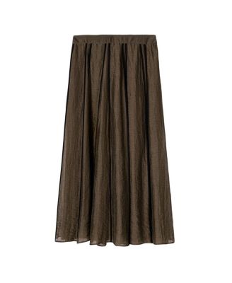  Sheer Pleated Midi Skirt