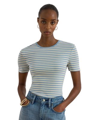 Striped Rib Knit Stretch Tee