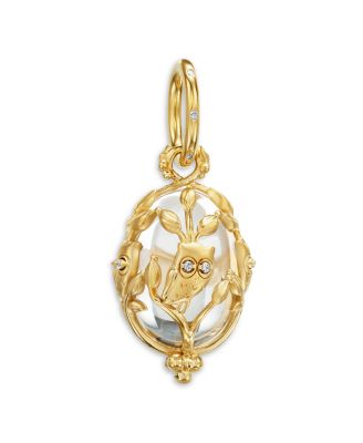18K Yellow Gold FJ Crystal & Diamond Small Owlet Amulet Pendant