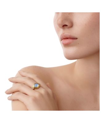 18K Yellow Gold Classic Blue Moonstone & Diamond Ring