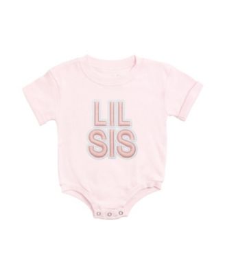 Girls' Lil Sis Embroidered Patch Short Sleeve Romper - Baby