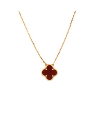  Vintage Alhambra Pendant Necklace 18K Gold and Carnelian, 16.25"