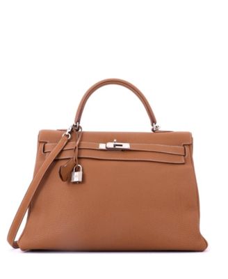 Kelly 35 Handbag Brown Togo with Palladium Hardware
