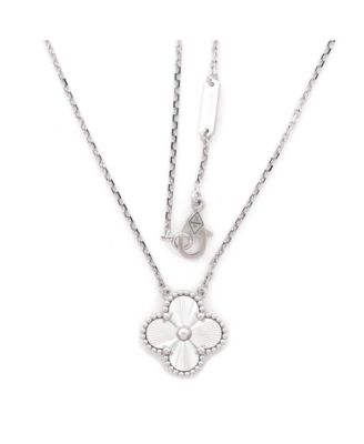  Vintage Alhambra Pendant Necklace Guilloche 18K White Gold, 16.75"